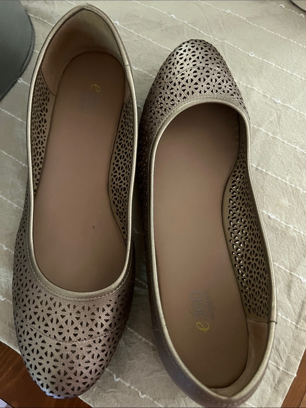 Easy Spirit Metallic Taupe Laser-Cut Ballet Flats